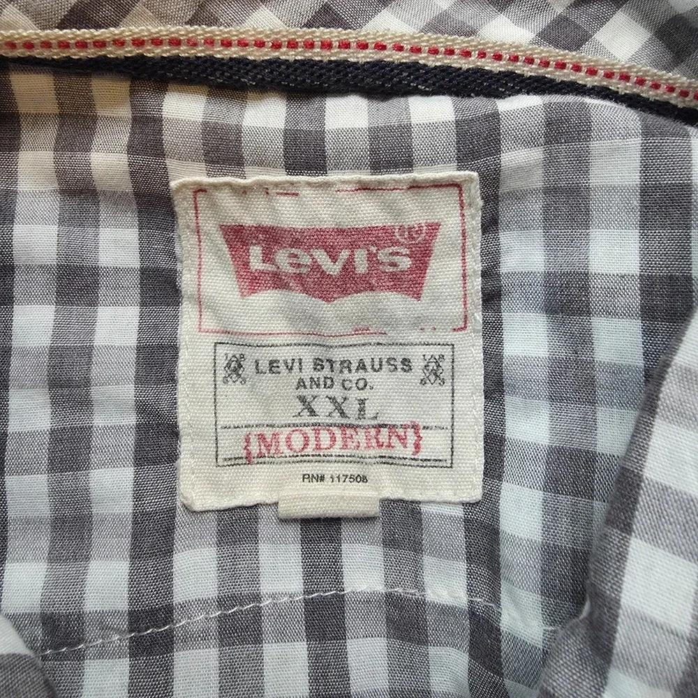 Levis Western Shirt Mens 2XL Gray Gingham Check Pearl Snap Cowboy‎ Rodeo Vaquero